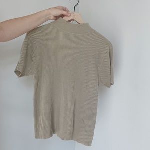 Vintage Ribbed Taupe Mock Neck Top